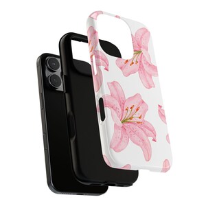 Funda para teléfono con diseño de lirios, funda para iPhone 16 con diseño de lirios, funda protectora resistente para iPhone, funda para Samsung, funda para Pixel, regalos para amantes de las flores. imagen 3