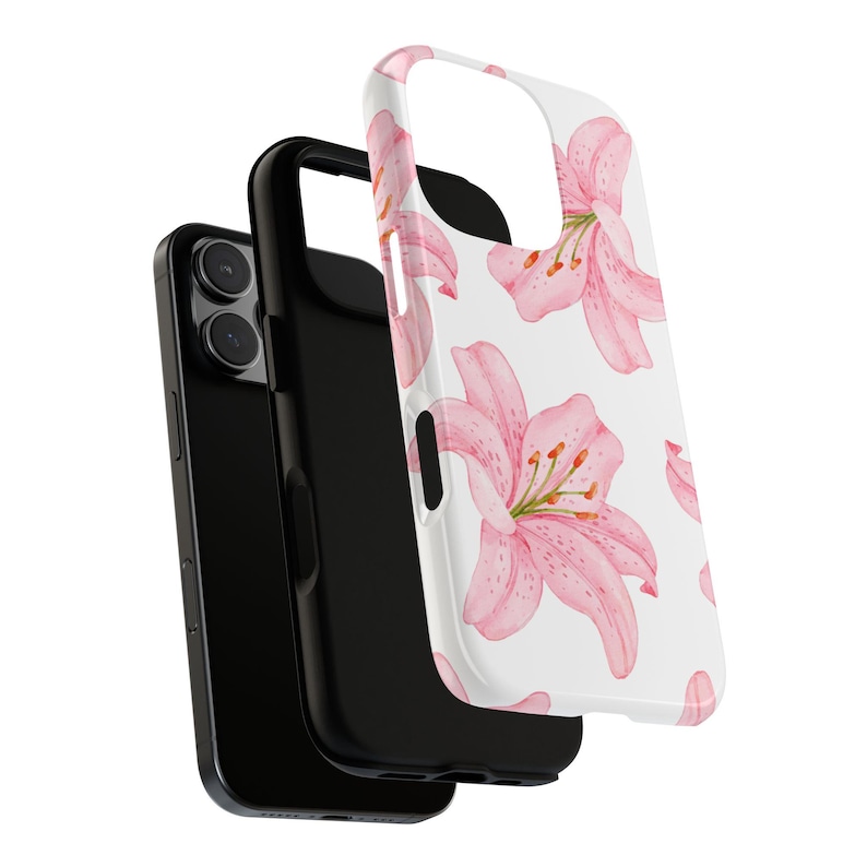 Funda para teléfono con diseño de lirios, funda para iPhone 16 con diseño de lirios, funda protectora resistente para iPhone, funda para Samsung, funda para Pixel, regalos para amantes de las flores. imagen 3