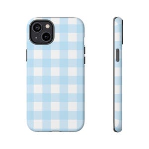 Sky Blue Gingham Phone Case, Cottagecore iPhone 16 Case, iPhone 12 Case, Tough iPhone Case, Samsung Case, Pixel Case, Gifts Under 25