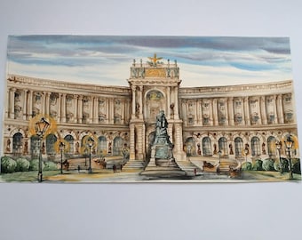 Vienna Hofburg - Original Watercolor architecture painting 20''x10'' Europe Cityscape Austria