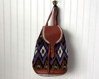 Vintage 1990s Leather and woven tapestry bucket back back