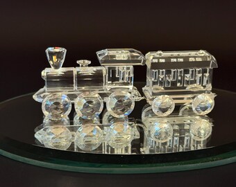 Vintage Swarovski Crystal Train Set Figurines With Oval Mirror