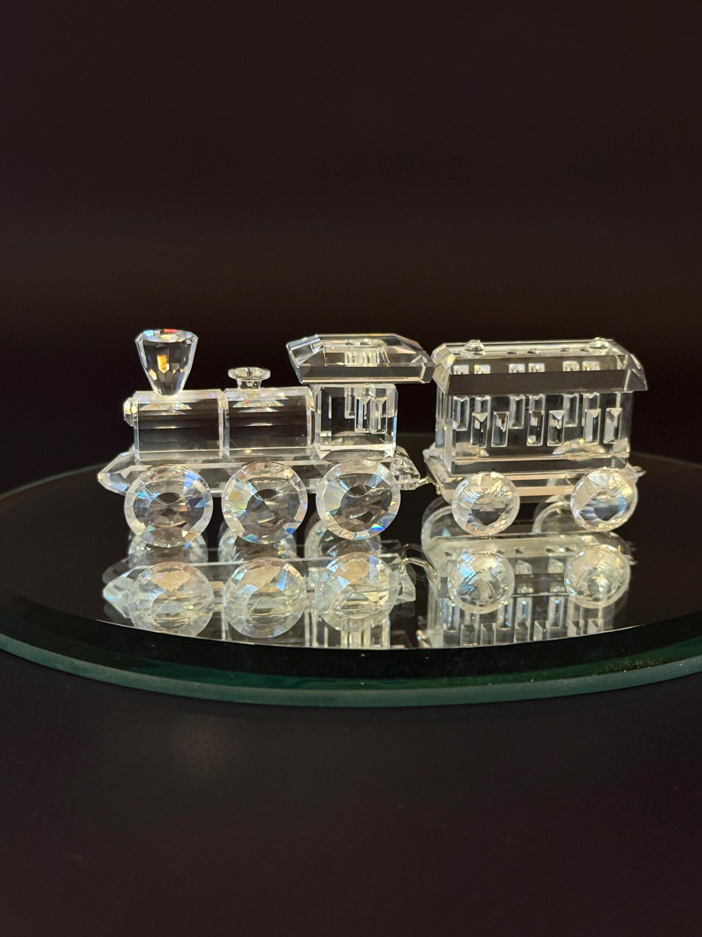 Vintage Swarovski Crystal Train Set Figurines With Oval Mirror
