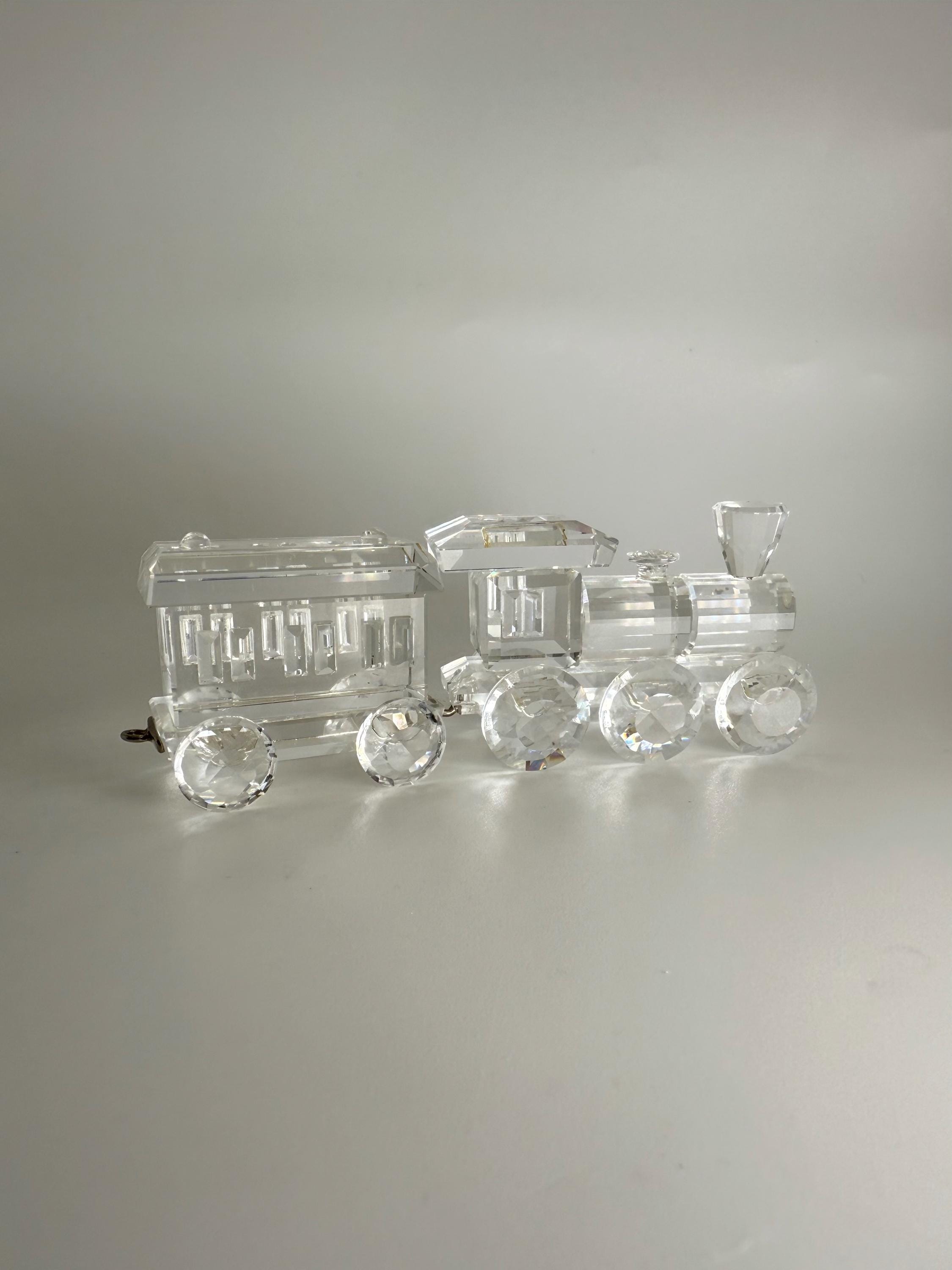 Vintage Swarovski Crystal Train Set Figurines With Oval Mirror