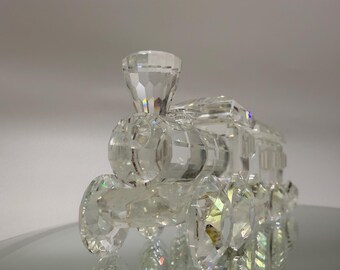 Vintage Swarovski Crystal Train Set Figurines With Oval Mirror