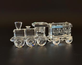Vintage Swarovski Crystal Train Set Figurines With Oval Mirror