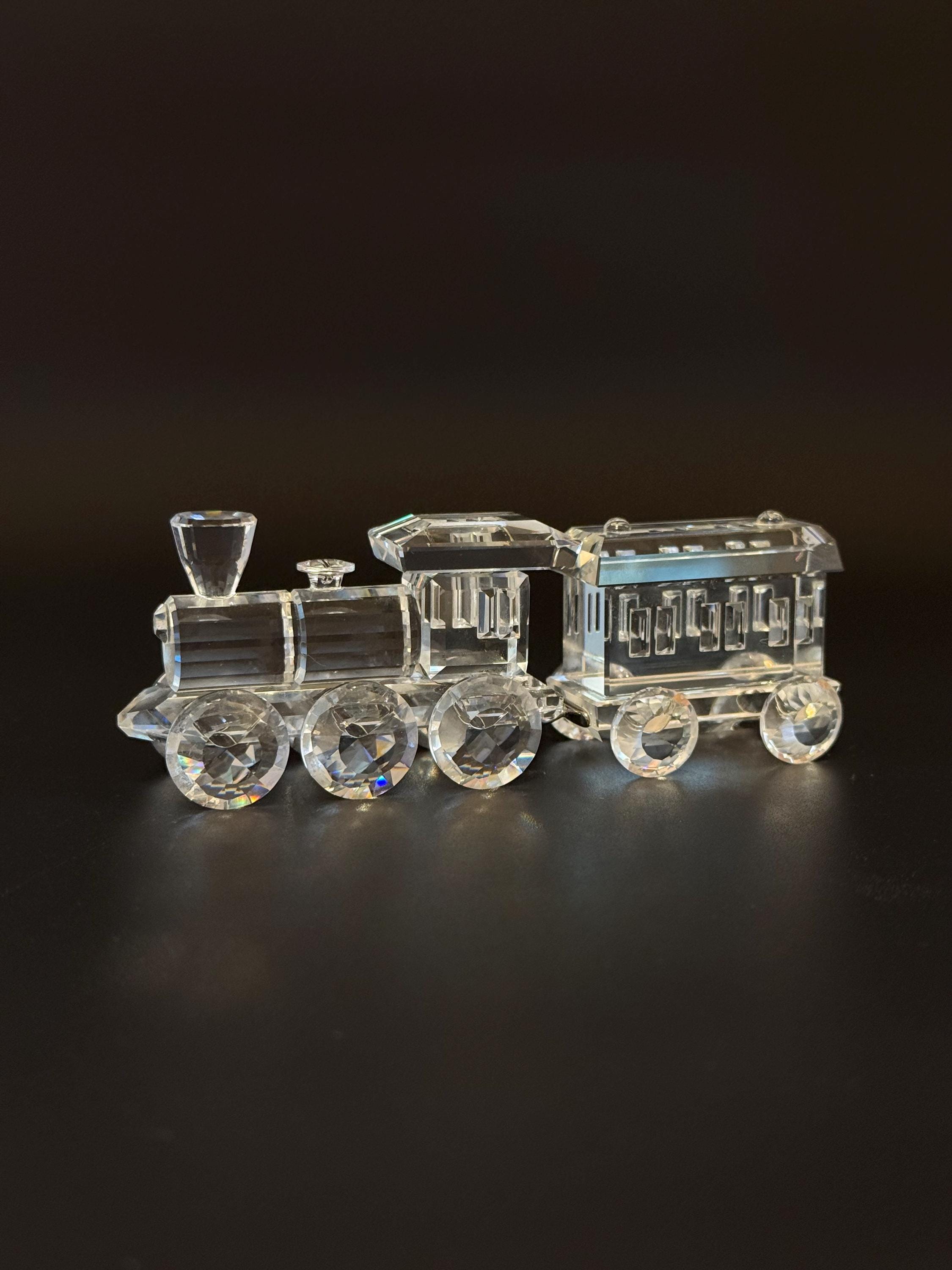 Vintage Swarovski Crystal Train Set Figurines With Oval Mirror