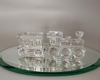 Vintage Swarovski Crystal Train Set Figurines With Oval Mirror