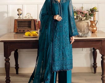 Pakistani Salwar Kameez for Women | Embroidered Party Wear Suit | Indian Wedding Guest Dress | Designer Pakistani Suit | Custom Size