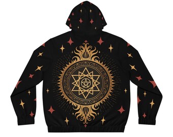 Sudadera con capucha y cremallera con diseño de mandala geométrico / Ropa de calle Sigil Alchemy / Chaqueta con gráfico espiritual unisex