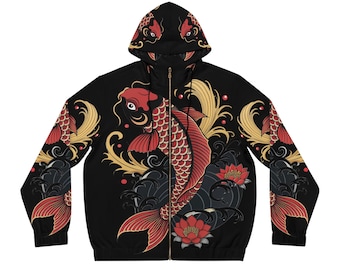 Art Print Full-Zip Hoodie | Koi Fish | Traditional | Japanese | Tattoo | Spiritual
