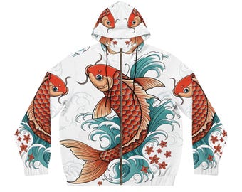 Art Print Full-Zip Hoodie | Koi Fish | Traditional | Japanese | Tattoo | Spiritual