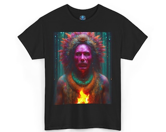 Art Print T-Shirt | Native American | Forest | Feathers | Medicine man | Beads | Fire