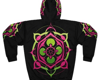 Graphic Pull Over Hoodie | Mandala | Sacred Geometry | Vector | Trippy | Colorful