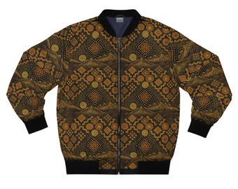 Tribal-Bomberjacke für Herren | Berglandschaft-Kunstdruck | Spirituelle Natur-Streetwear | Festivaljacke