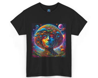 Art Print T-Shirt | Medicine Man | Forest | Mushrooms | Space | Aliens | Planets | Nebulas | Colorful | Trippy