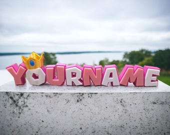 Custom Princess Peach Inspired Name Plate, Custom Mario Name Plate, Custom Gaming Name Plate, Customizable Gamer Gift