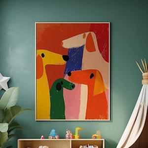 Stampa d'arte astratta colorata di cane – Decorazione moderna per animali  – Poster di animale per la stanza dei bambini e decorazione