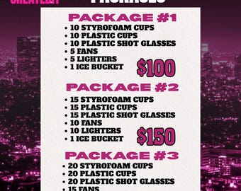 Custom Party Bucket Package | Personalized Cups, Shot Glasses, Fans, Lighters, Ice Bucket Bundle