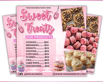Sweet Treats Flyer Template • Bake Sale, Dessert Shop (Canva Editable)