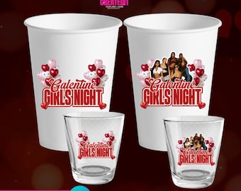 Galentine's Girls Night Cup & Shot Glass Sticker Template (Canva Editable, Digital Download)