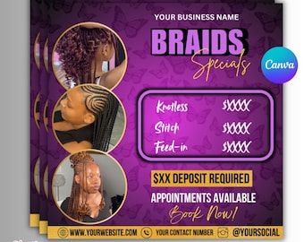 Braids Special Purple & Black Editable Template for Businesses