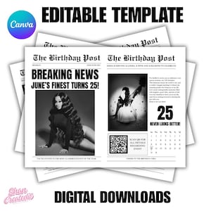 Editable Birthday Newspaper Invitation Template: Canva DIY (Digital Download)