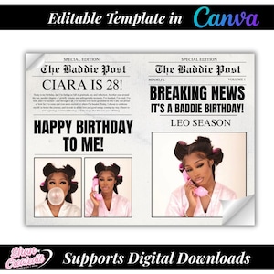 Editable Birthday Newspaper Invitation Template: Canva DIY Design (Digital Download)