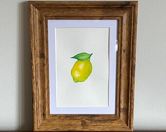 Hand Painted Framed Watercolor Painting 7x9 Frame, 4x6 Print- Lemon Lime
