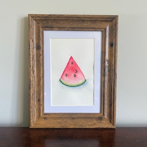 Hand Painted Framed Watercolor Painting 7x9 Frame, 4x6 Print- Watermelon Slice FREE SHIPPING