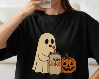 Diet Coke Lover Halloween PNG| Ghost Sipping Diet Coke PNG| Cute Spooky Fall Pumpkin Soda Lover| Cozy Autumn Graphic design