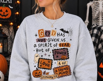 Halloween 2 Timothy 1:7 png, Christian Halloween png, Spooky Christian PNG, Bible Verse PNG, Fall Sublimation Design