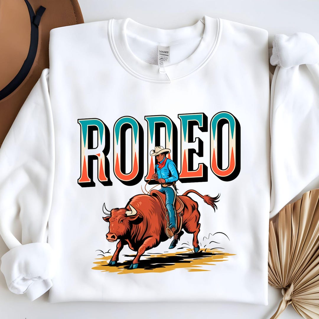 Vintage Rodeo Bull Riding Western T-shirt Design, Cowboy Wild West ...