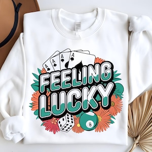 Feeling Lucky PNG | Poker, Casino Clipart | Lucky 8 Ball & Dice PNG for T-Shirts | Gambling Sublimation Design | Digital Download PNG