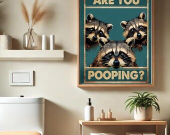 Funny Raccoon With Toilet Paper Print, Quirky Bathroom Decor, Whimsical ...