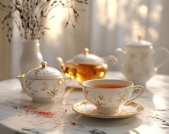 Té de azafrán de lujo Bliss / Té de hierbas prémium que mejora el estado de ánimo / Sin cafeína / Ashwagandha / Adaptógeno / Regalo para aliviar el estrés / 10 bolsitas de té