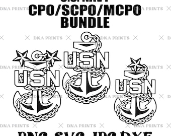 Paquete de archivos SVG para rangos de suboficiales de la Marina de los EE. UU. / Insignias E7-E9 (Descarga digital)