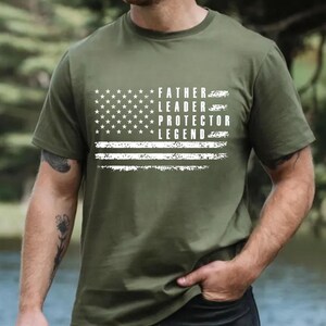 Comfort Colors Father Leader Protector Legend Shirt, American Flag Dad, Patriotic Father's Day Gift, Military Style Dad, Gift for Husband