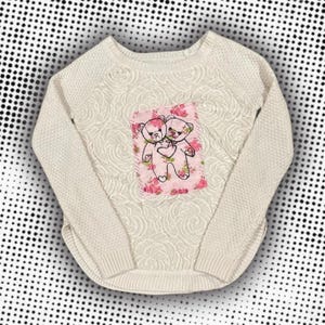 Sweter z dwugłowym misiem: koszula damska z dzianiny patchworkowej z kwiatowym wzorem