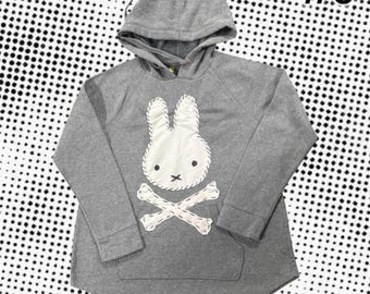 bunny and bones hoodie : patchwork reworked grey long sleeve sweatshirt