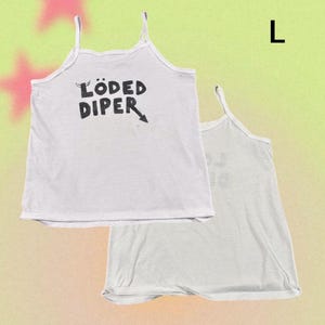 loded diper inspired camis: painted upcycled white tank tops, multiple sizes