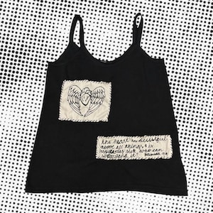 Black and white heart angel patchwork tank top 