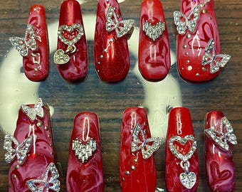 Butterfly Valentine’s Gel X Press On Nails
