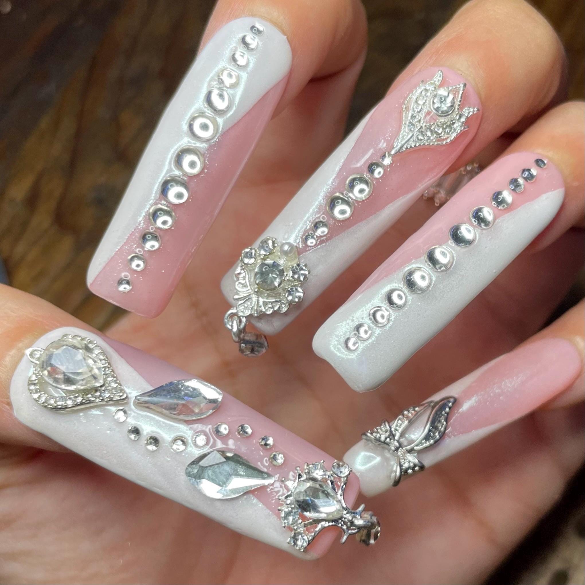 White Chrome Gel X Press On Nails