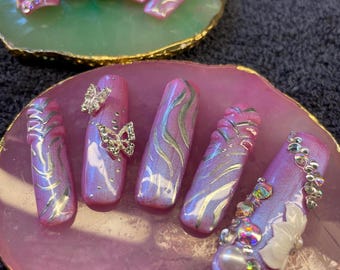 Purple Pearl Gel X Press On Nails