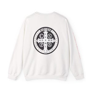 St. Benedict Sleeve Crewneck | Catholic Apparel | Monastery-Inspired Unisex Sweatshirt