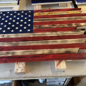 Handmade Distressed Wooden American Flag | Rustic Tattered Edge Wall Hanging | Veteran Made in USA | Patriotic Gift