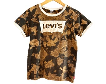 Camiseta Levis Retro Ringer Feminina Tamanho XS Descolorida à Mão