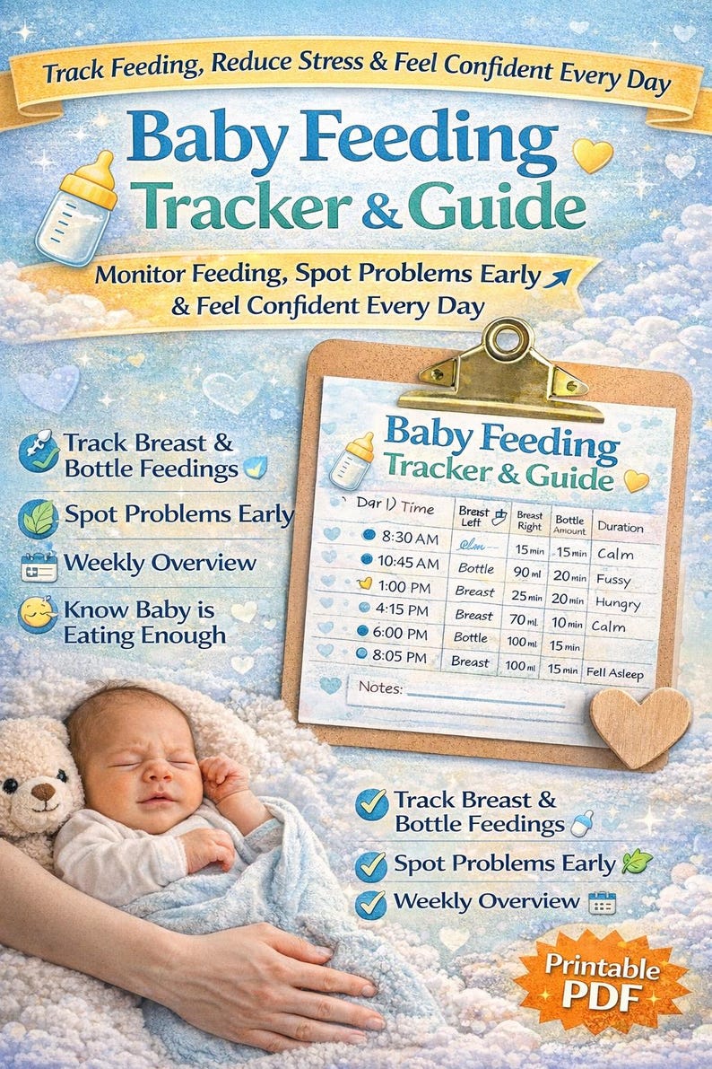 Baby Feeding Tracker Printable, Newborn Feeding Log, Breastfeeding ...
