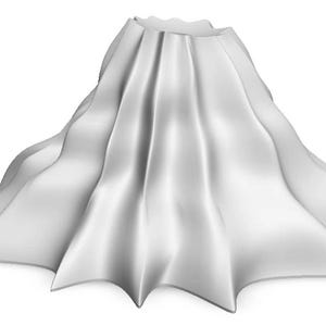 May include: A white, fabric volcano-shaped sculpture with a smooth, flowing surface.